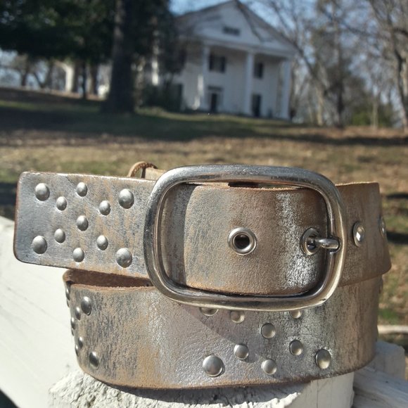 Studded leather Boho Belt Bohemian Embellished Metal Grommets Rivets Studs Beltl main image 4